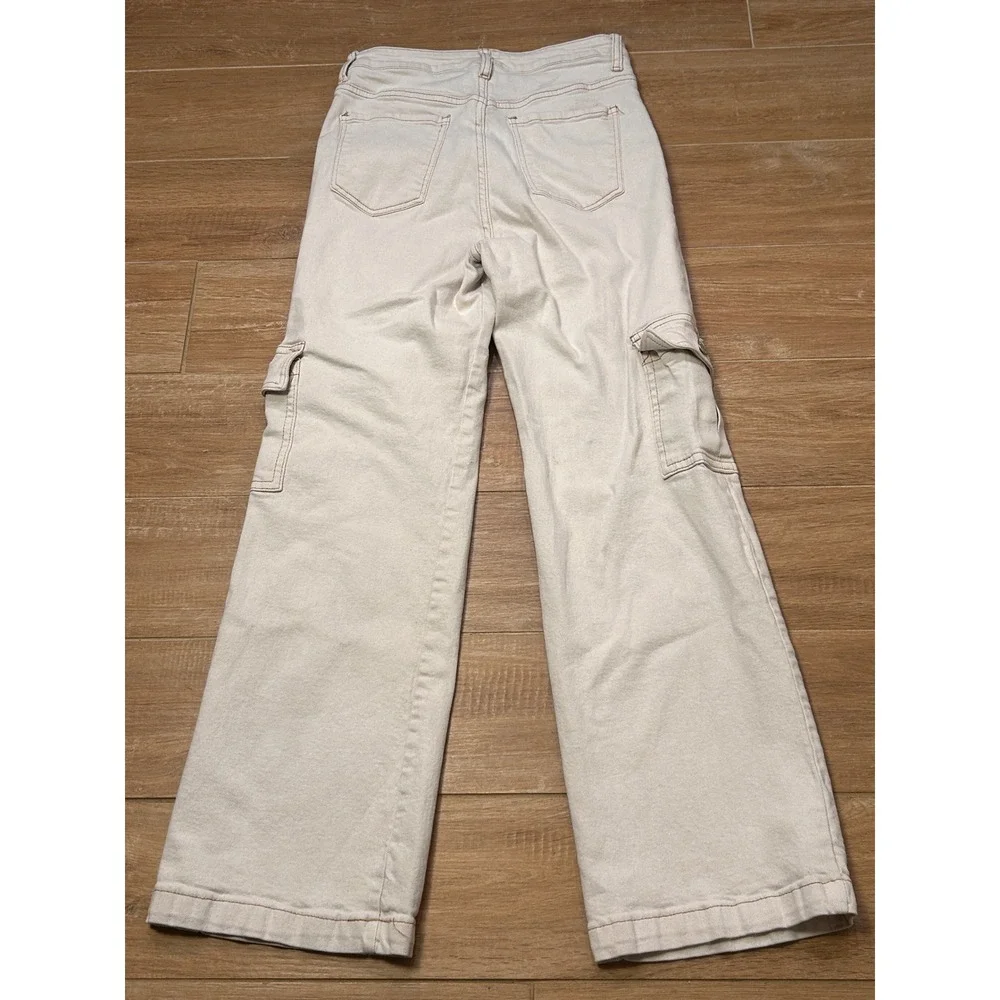 SONG Cargo Street Jean Off White Wide Leg Utility Pants Womens 9/29 Cream Denim‎